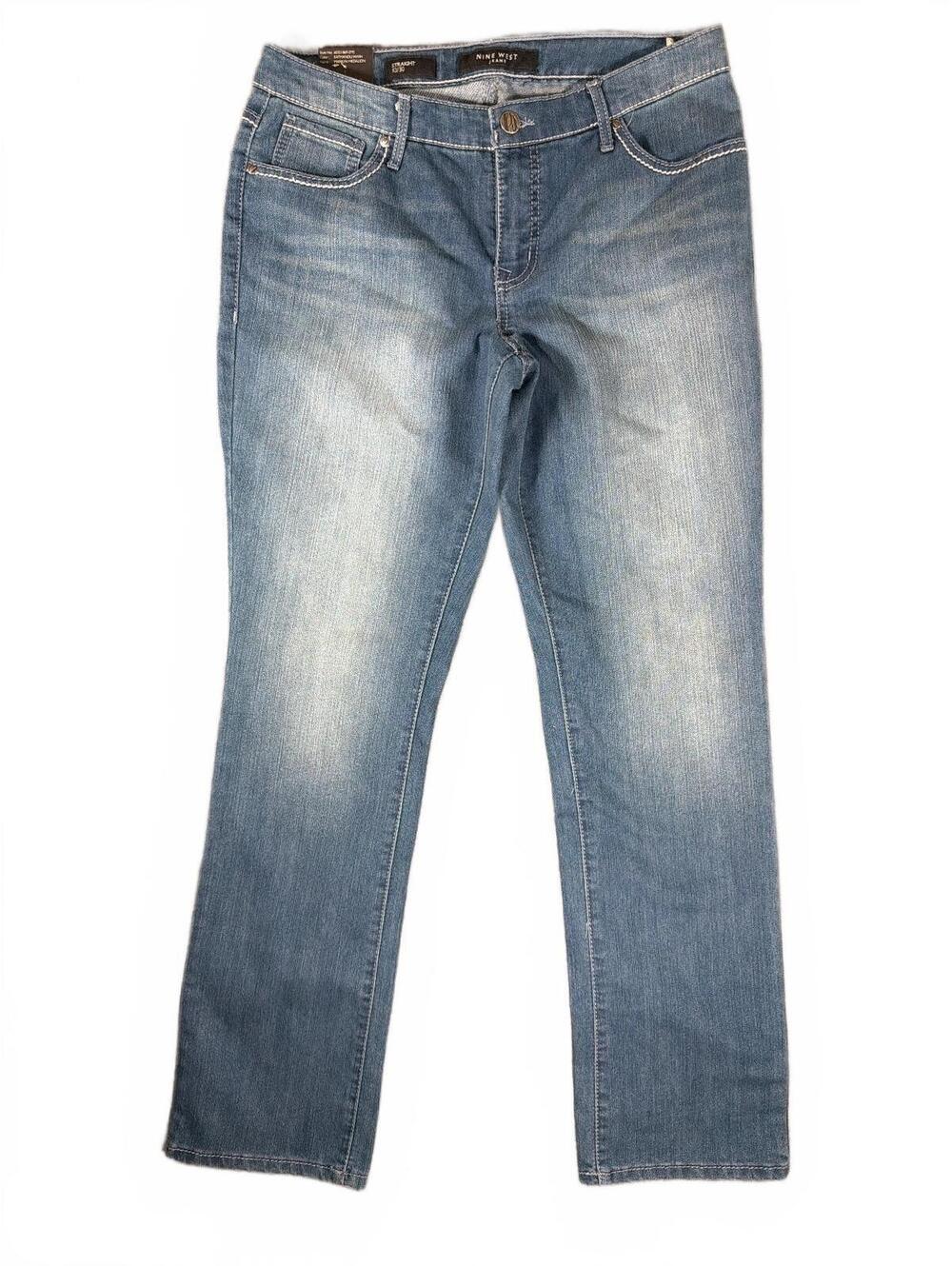 Nine West Marilyn Medalion Straight Leg Embroidered Blue Jeans Size 10 NWT